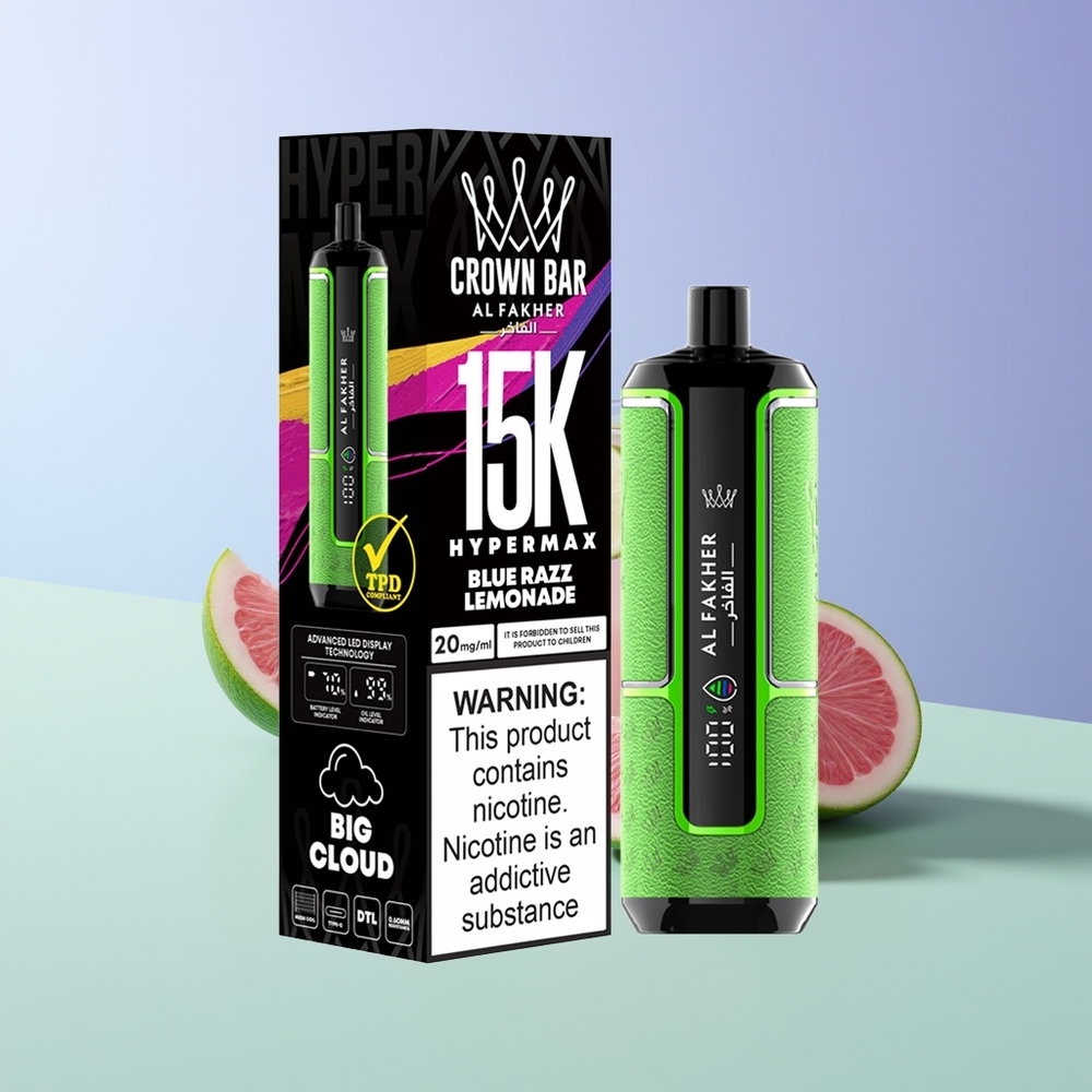 Al Fakher Crown Bar 15K Hypermax Nešiojamasis Vapas Mėlynų Serbentų Limonadas
