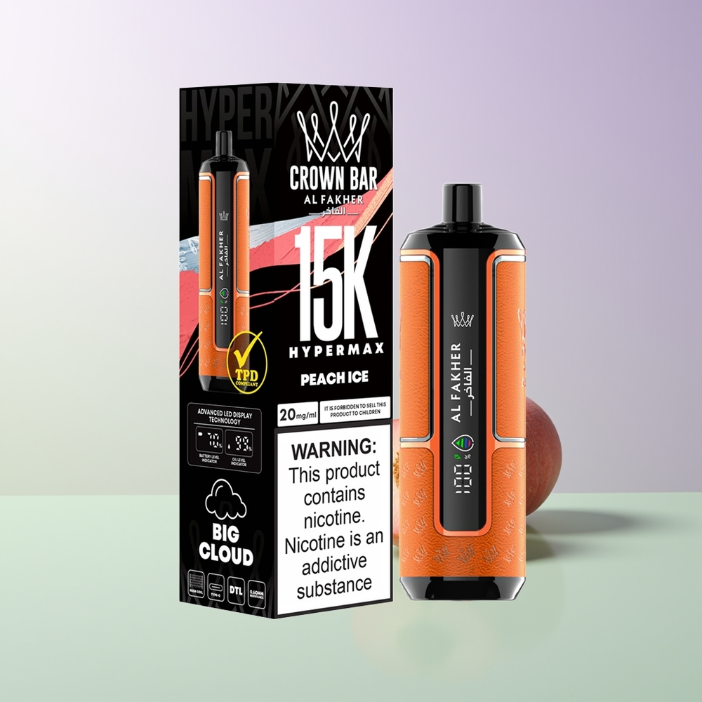 Al Fakher Crown Bar 15K Hypermax Nešiojamasis Vapas Persikas Ledas