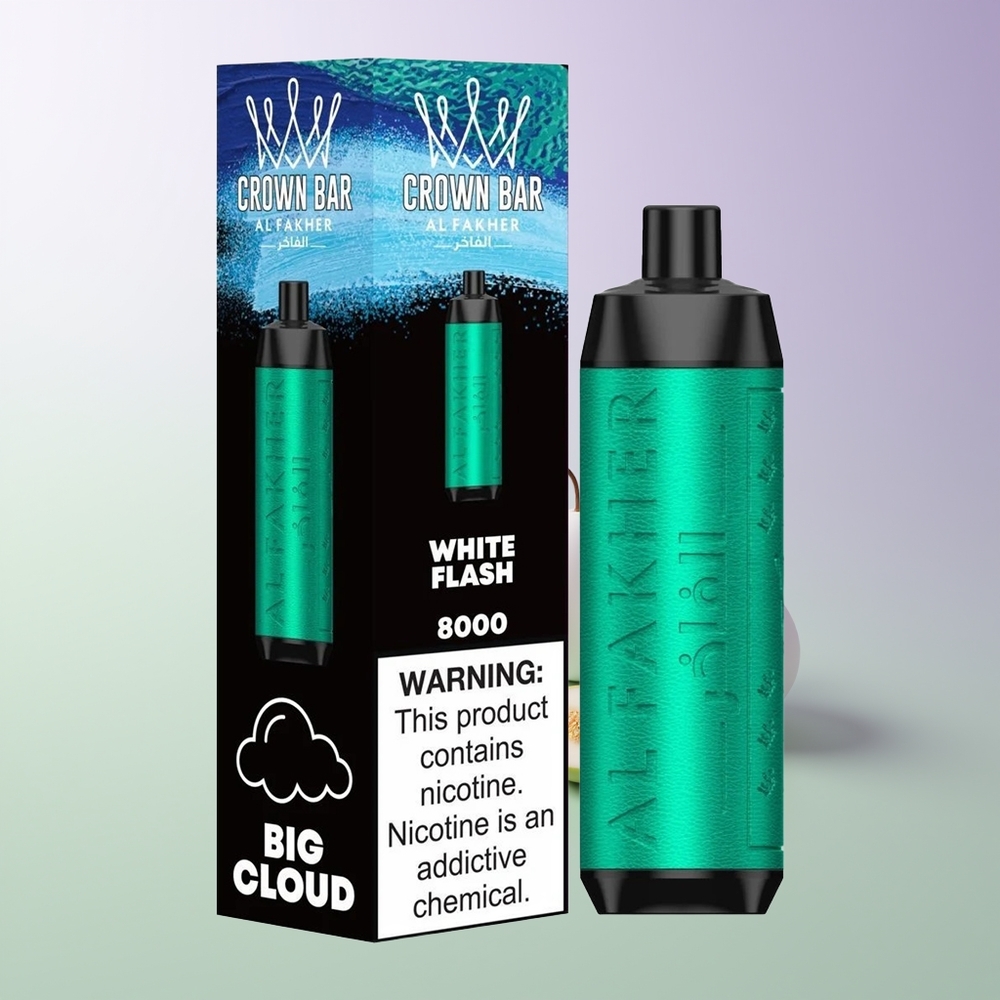 Al Fakher Crown Bar 8000 Crystal Vienkartinis Vapas Baltasis Žybsnis 18ml