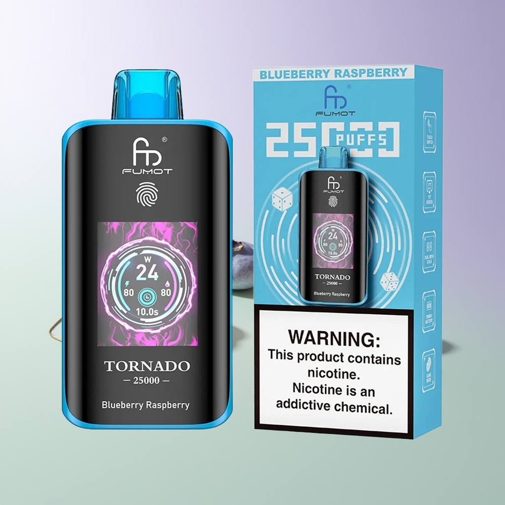 Fumot Tornado 25000 Pūkų 20ml Mėlynių Aviečių Vienkartinės Elektroninės Cigaretės