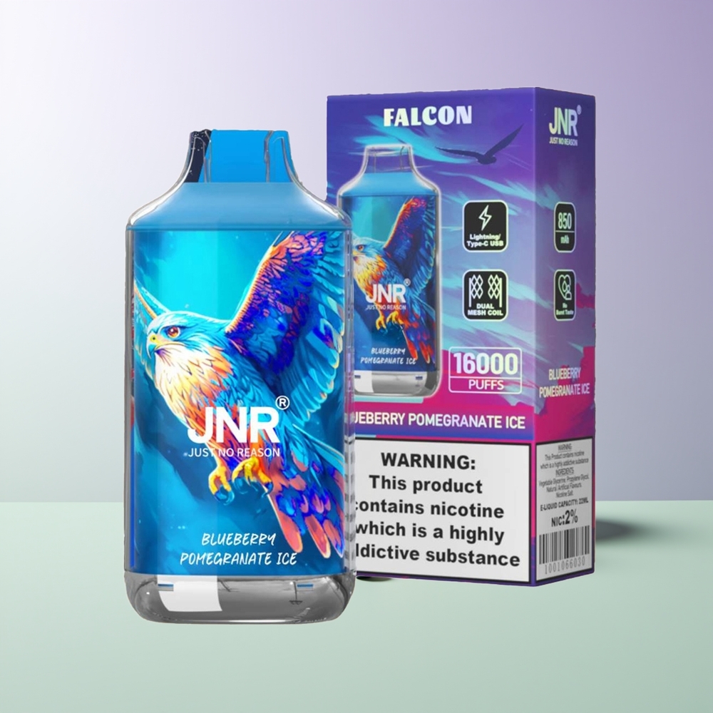 JNR Falcon 16000 Pūkų Vienkartinės Elektroninės Cigaretės Mėlynės Granatai Ledas