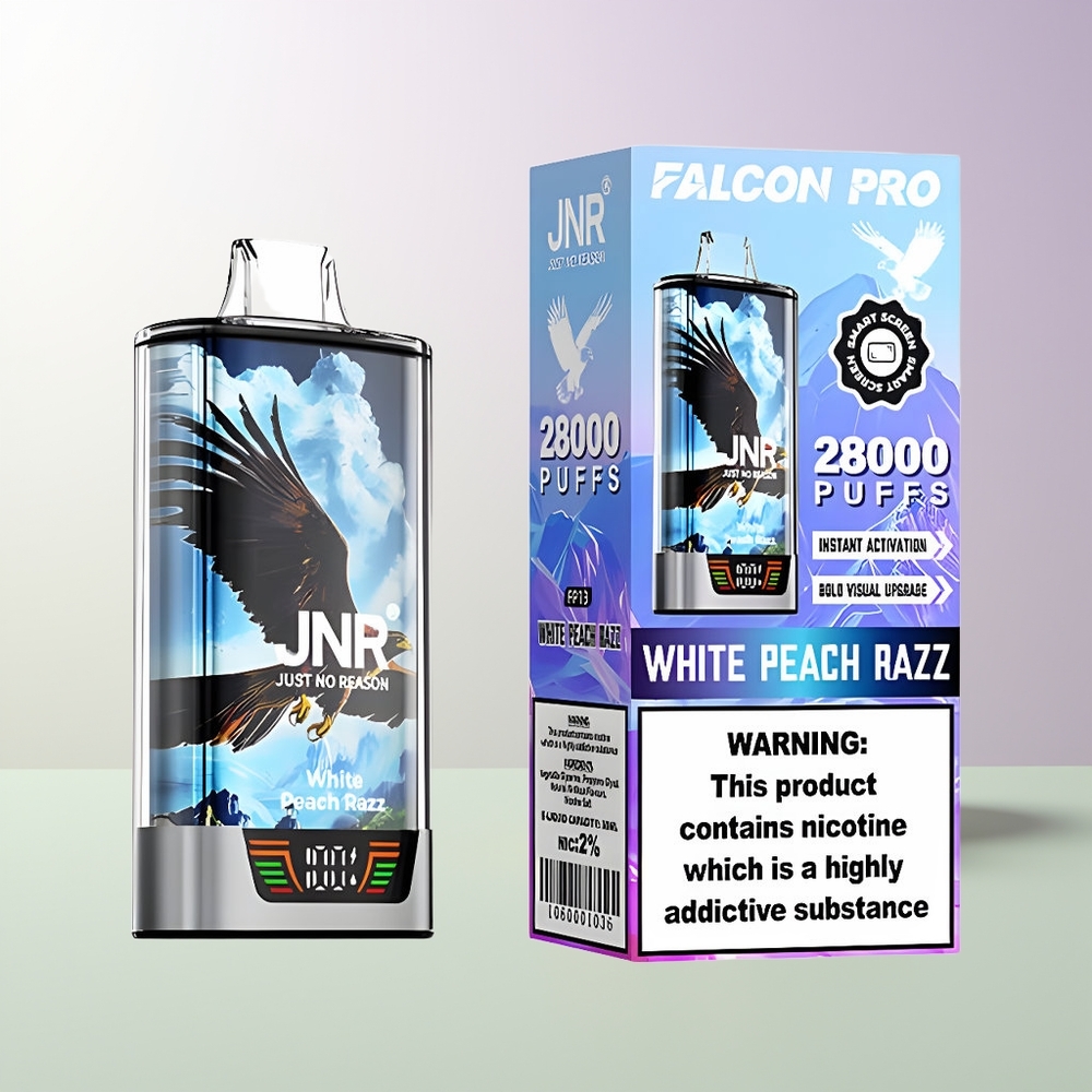 JNR Falcon Pro 28000 Vienkartinės Elektroninės Cigaretės Baltasis Persikas Razz USB Type-C