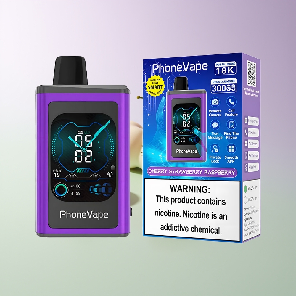 JNR PhoneVape 30000 puffs Ekranas Vyšnia Braškė Avietė