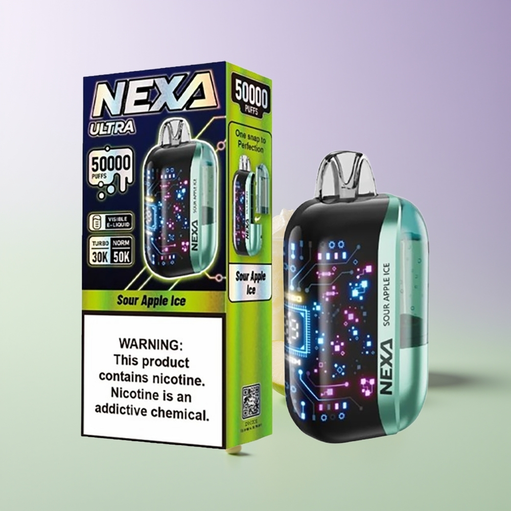 NEXA Ultra 50000 Pūkų Vienkartinės Elektroninės Cigaretės Rūgščiosios Obuolio Ledas su 800mAh