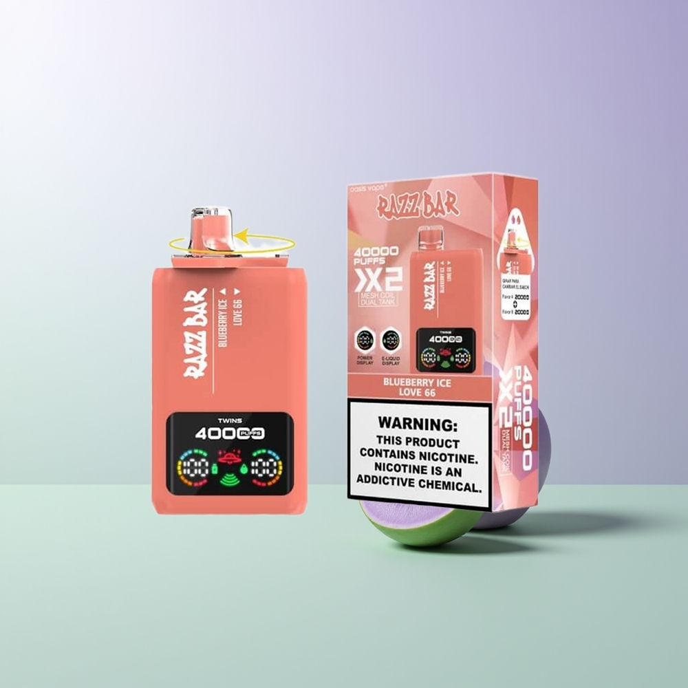 Razz Bar 40000 Pūkų Love 66 Vienkartinės Elektroninės Cigaretės Mėlynų Uogų Ledas
