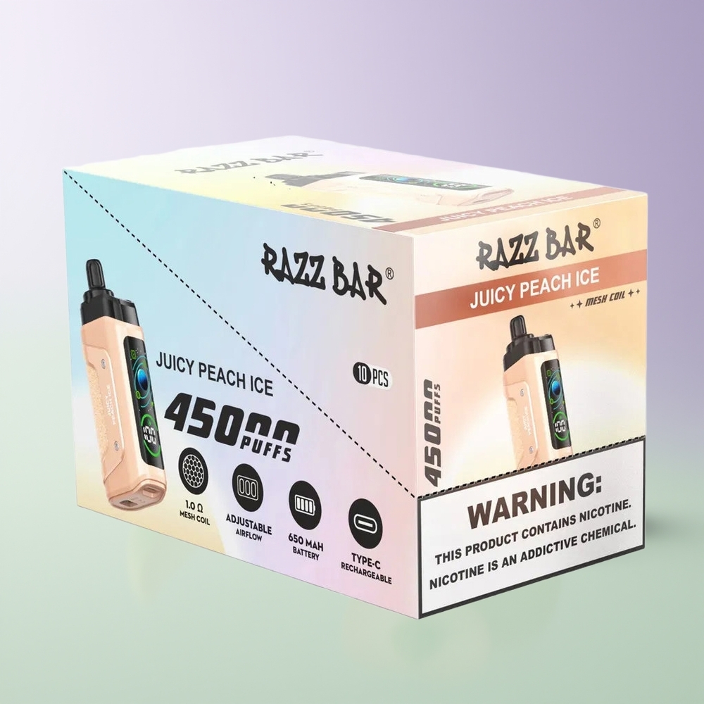 Razz Bar 45000 Pūkų Vienkartinės Elektroninės Cigaretės Sultingo Persiko Ledas