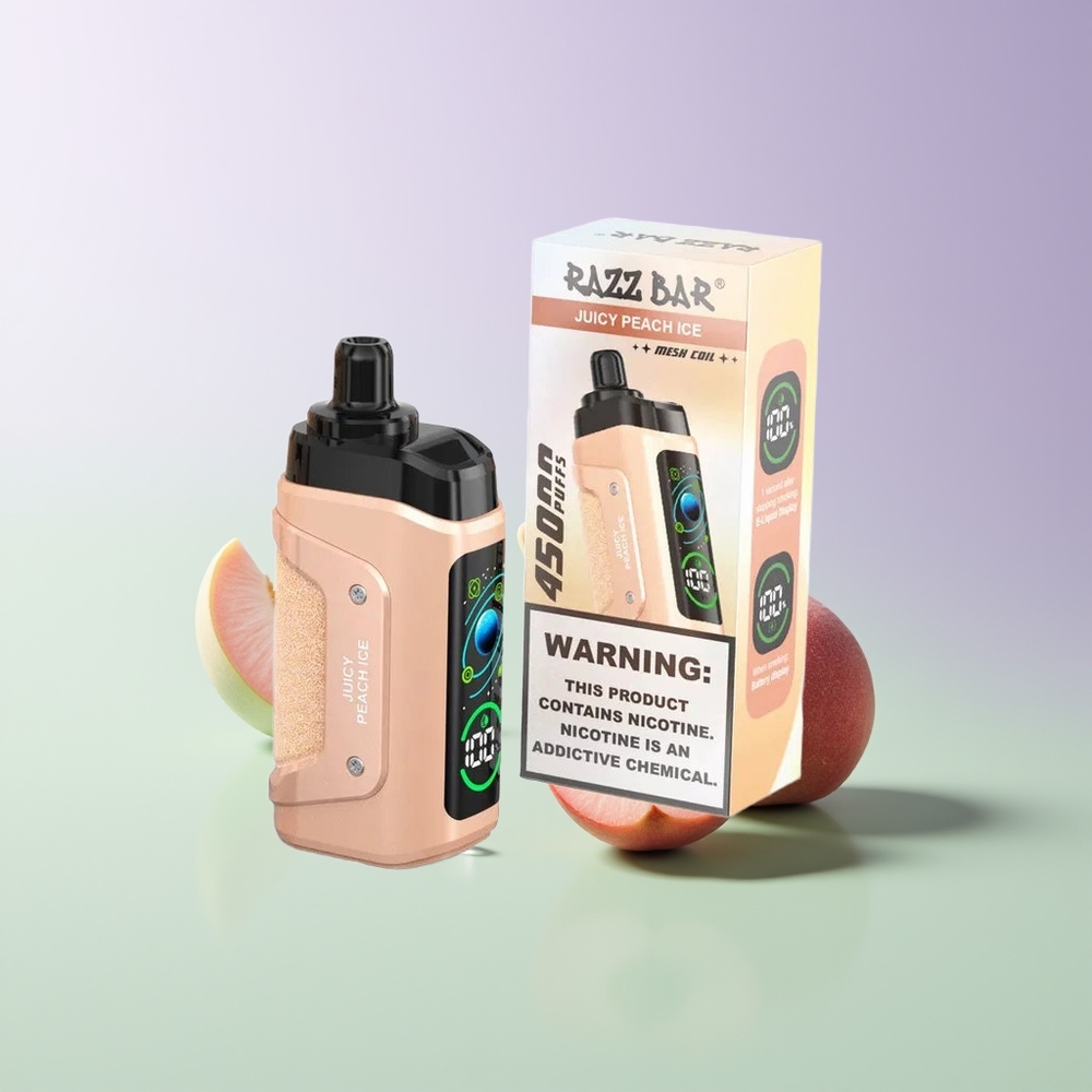 Razz Bar 45000 Pūkų Vienkartinės Elektroninės Cigaretės Sultingo Persiko Ledas