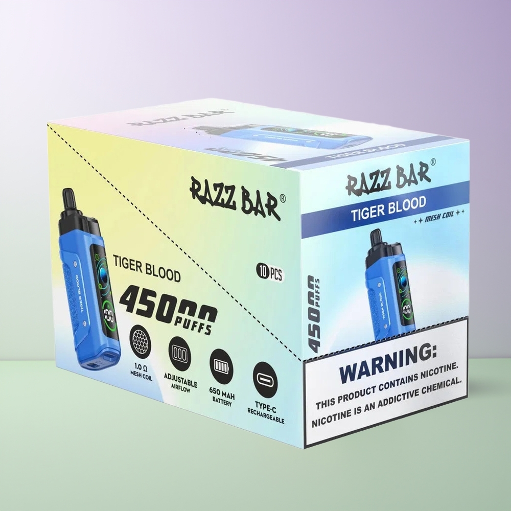 Razz Bar 45000 Pūsų Vienkartinės Elektroninės Cigaretės Tigro Kraujas