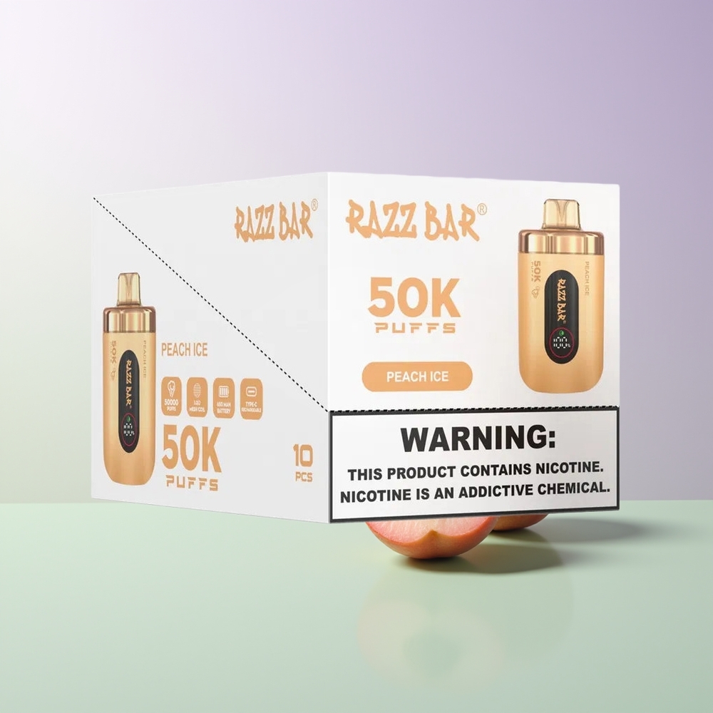 Razz Bar 50K Pūslių Vienkartinis Vaporizatorius Persikas Ledas 2 Nikotino