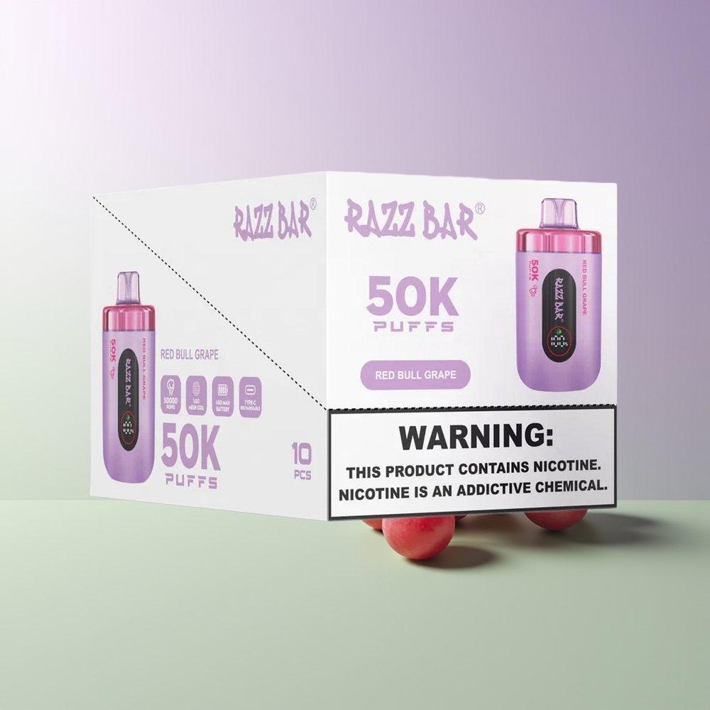 Razz Bar 50K Pūsų Vienkartinis Vaporizatorius Raudonasis Jautis Vynuogė