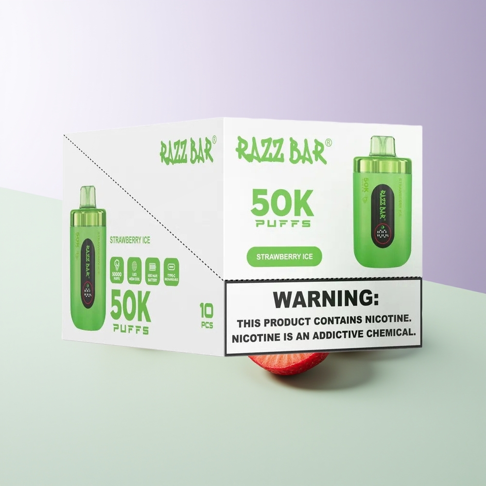 Razz Bar 50K Pūsų Vienkartinės Elektroninės Cigaretės Braškinis Ledas